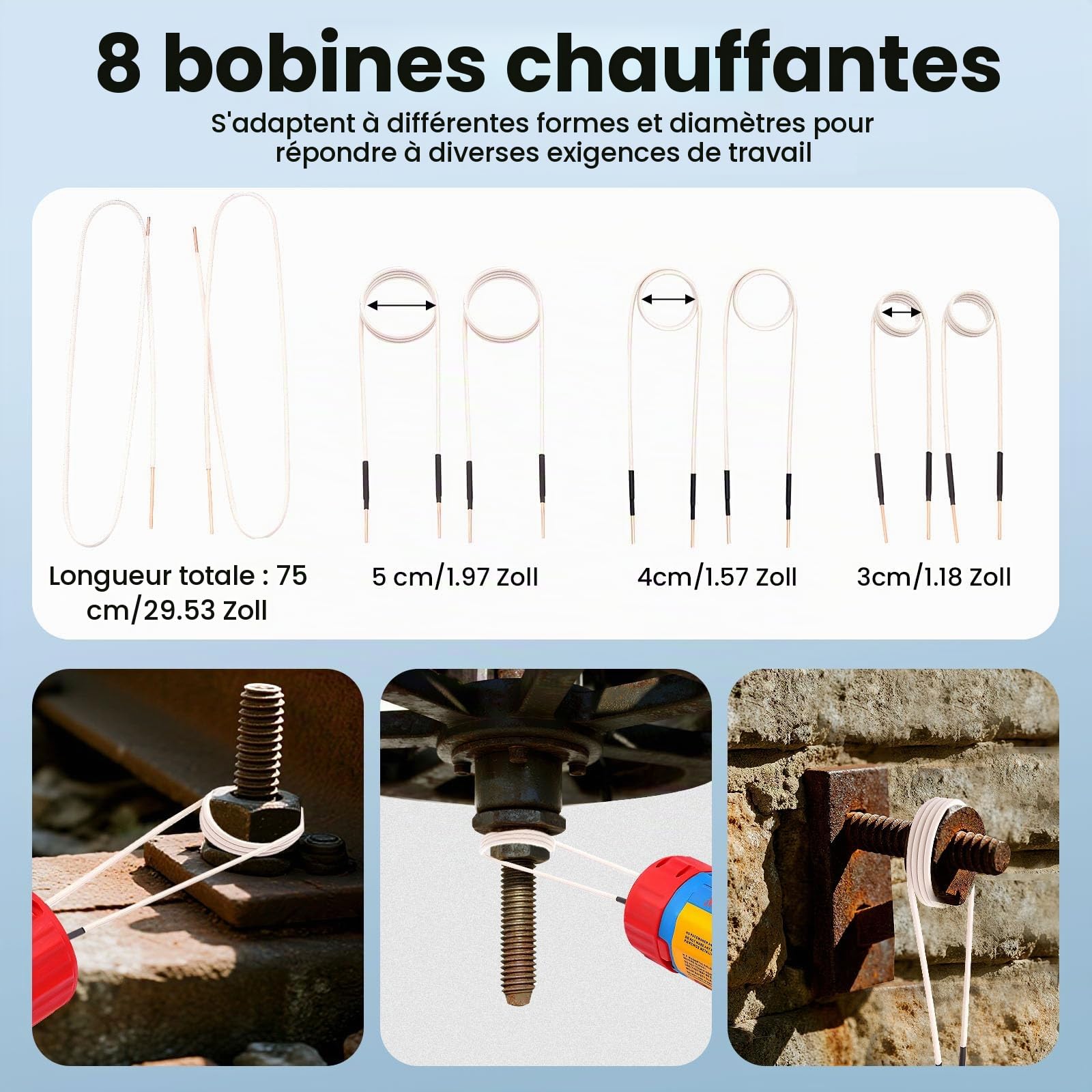 Kit de chauffage magnétique à induction 1100 W pour enlever les boulons à induction avec 8 bobines