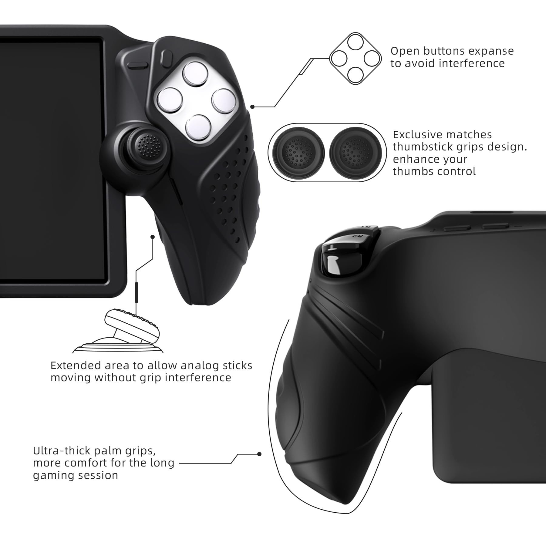 PlayVital Osłona Ochronna do PS Portal z Nakładkami na Drążki – Silikonowe Etui do PS Portal Remote Player, Pokrowiec Antywstrząsowy/Antypoślizgowy–Czarny, Edycja Guardian