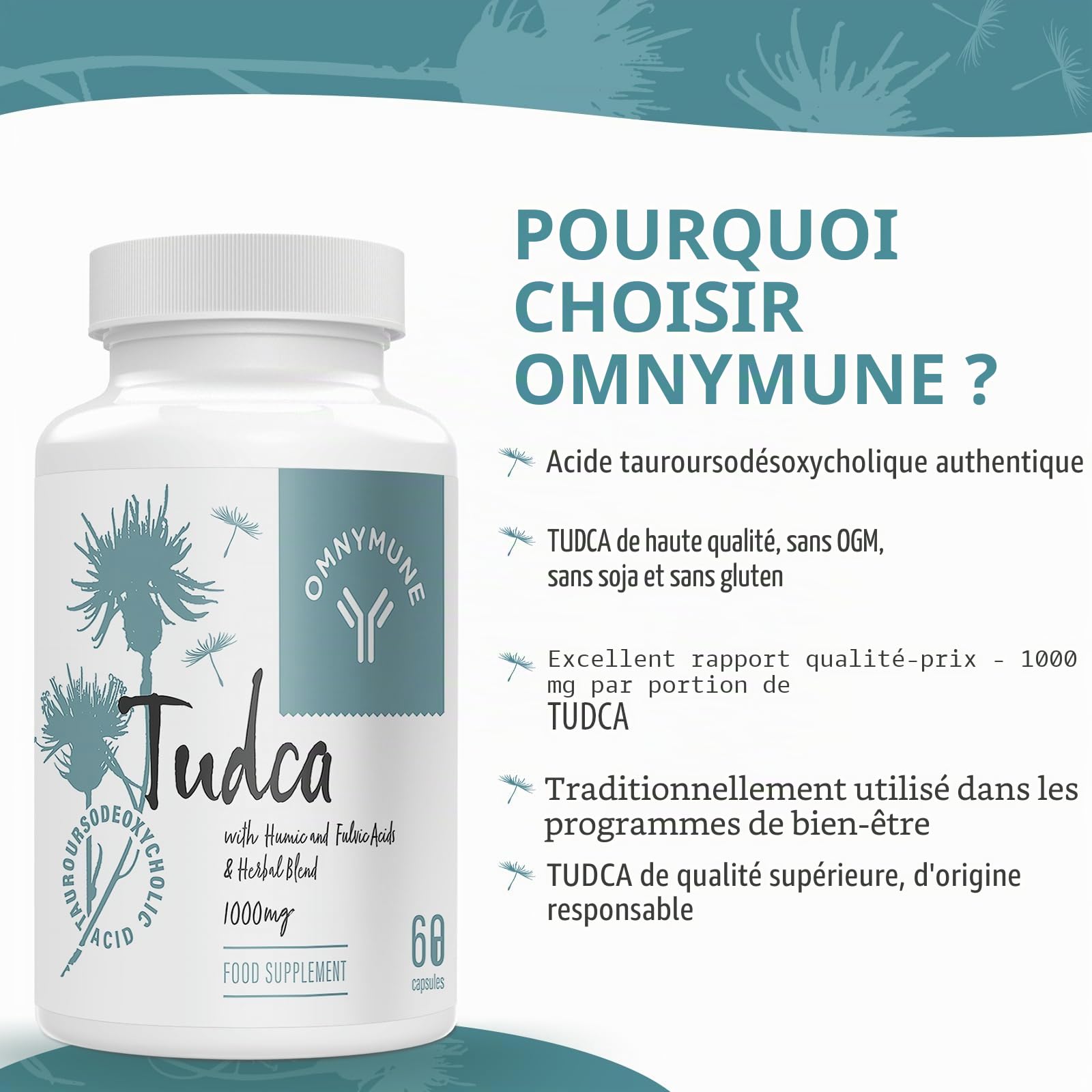 TUDCA – Supplément de Qualité – 1000 mg par Portion, Acide Tauroursodésoxycholique, 360 Gélules