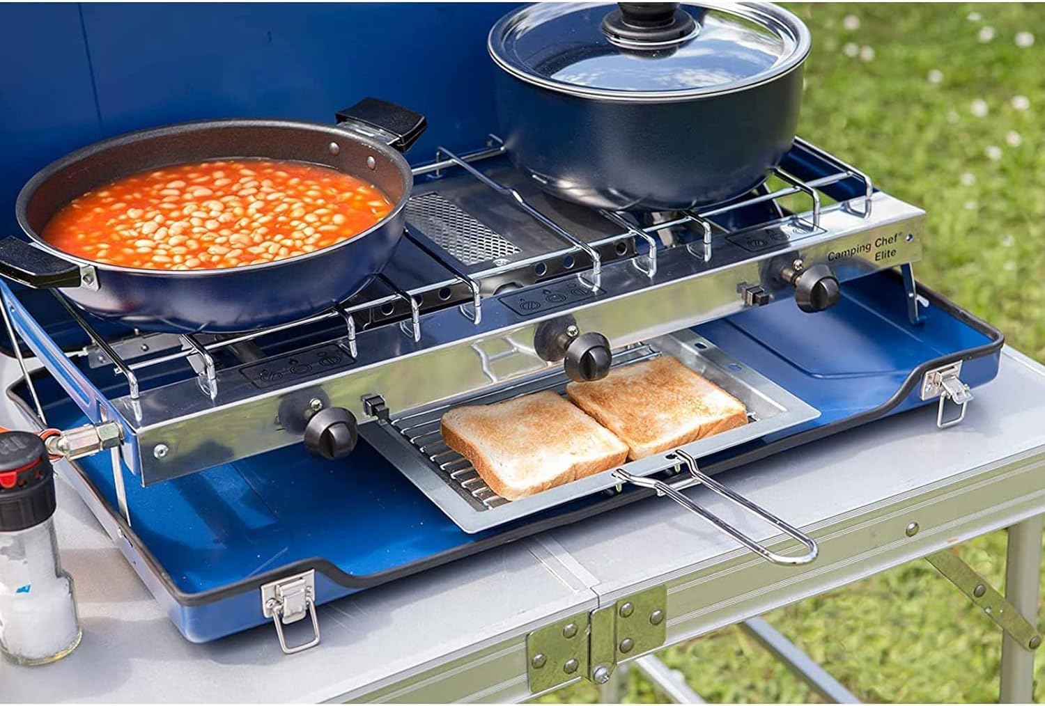 Camping Gaskocher und Grill - Tragbarer faltbarer Doppelbrenner-Herd für Outdoor-Kochen, Camping, Reisen | Kompakter Gaskocher für Festivals, Picknicks