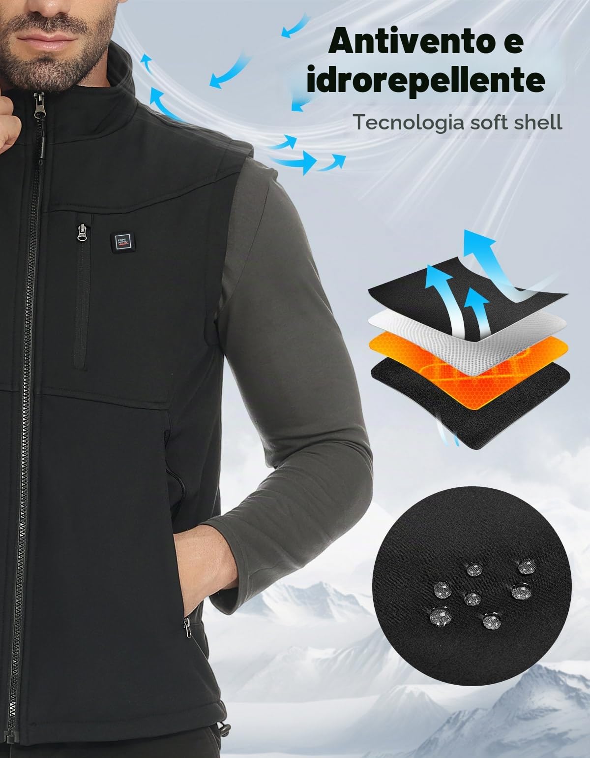 KEMIMOTO Gilet Riscaldato Uomo Donna, Antivento Gilet Riscaldato con Telecomando APP, Elettrico Giubbotti Riscaldati con Batteria da 10000 mAh per Sci Escursionismo Caccia Pesca Motociclismo