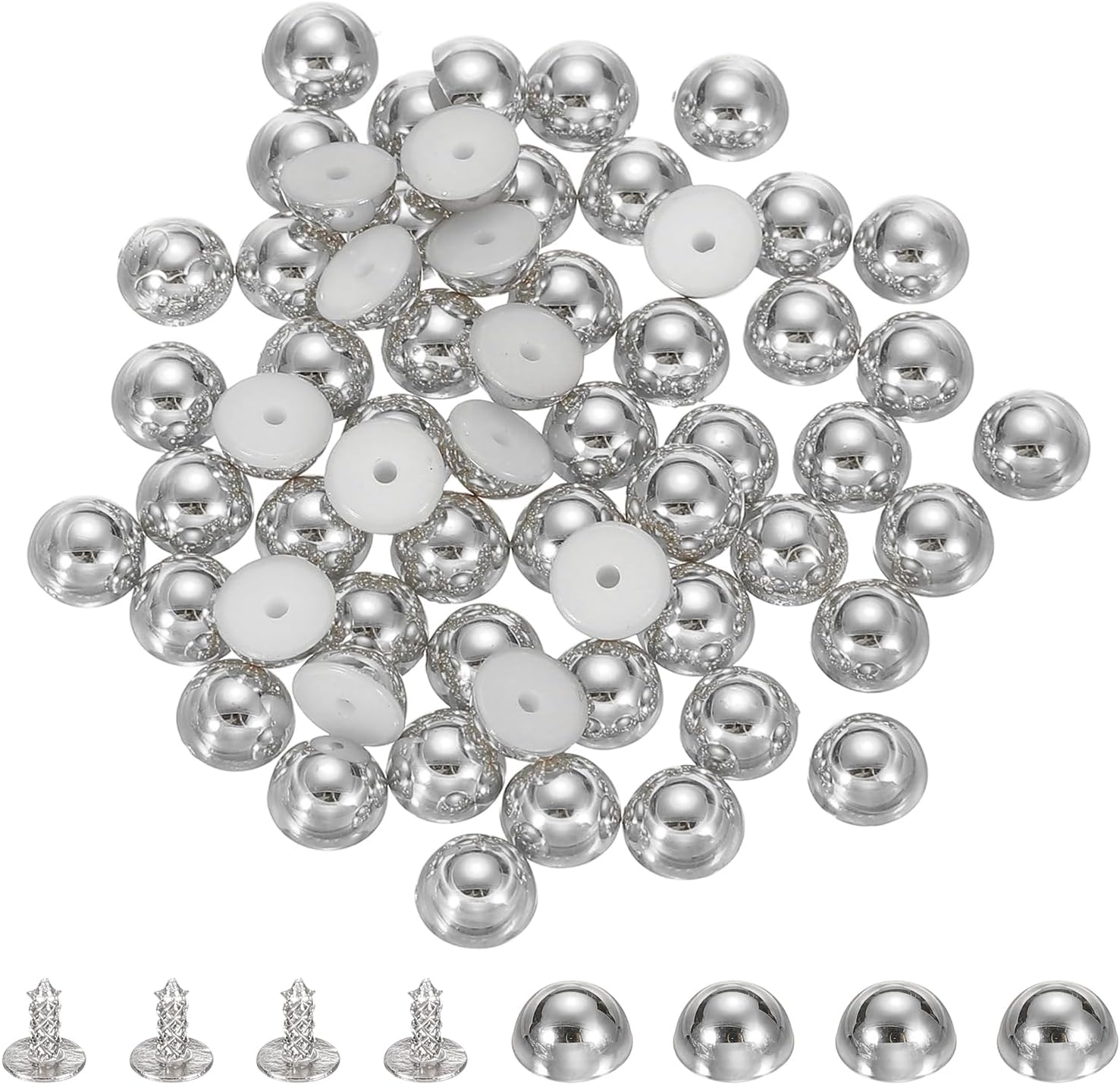 HARFINGTON 60Pcs Round Dome Studs 8mm ABS Dome Spikes Studs Silver