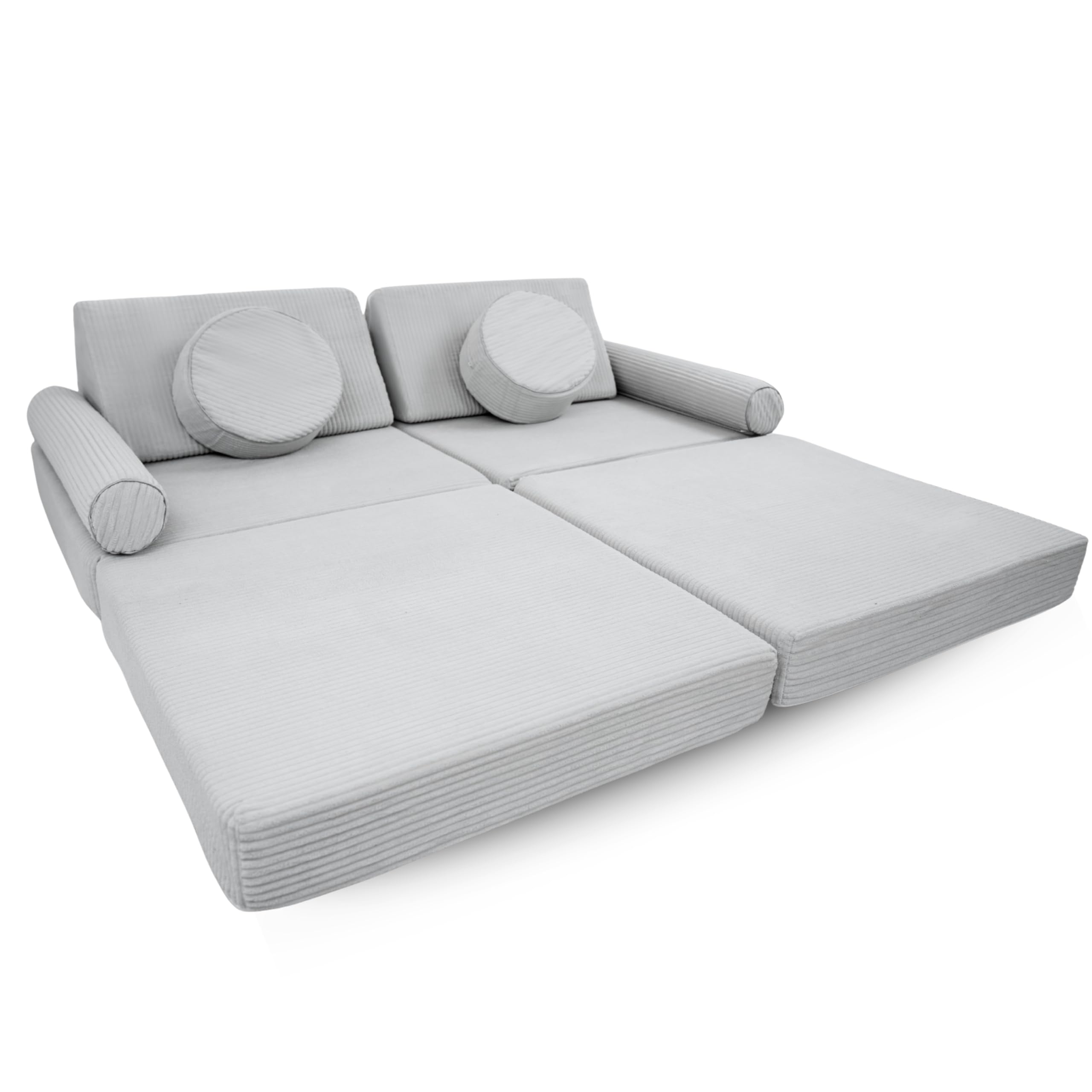 Flumi Sofa dziecięca, 10-częściowa, do pokoju dziecięcego, z nadającymi się do prania pokrowcami, możliwość spersonalizowanego imienia (sztruksowa szara)