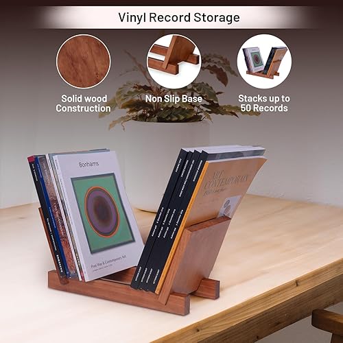 Miniatura 2 de Almacenamiento de discos de vinilo hecho a mano y soporte para exhibir hasta 50 discos de vinilo, diseño moderno de mediados de siglo, construcción
