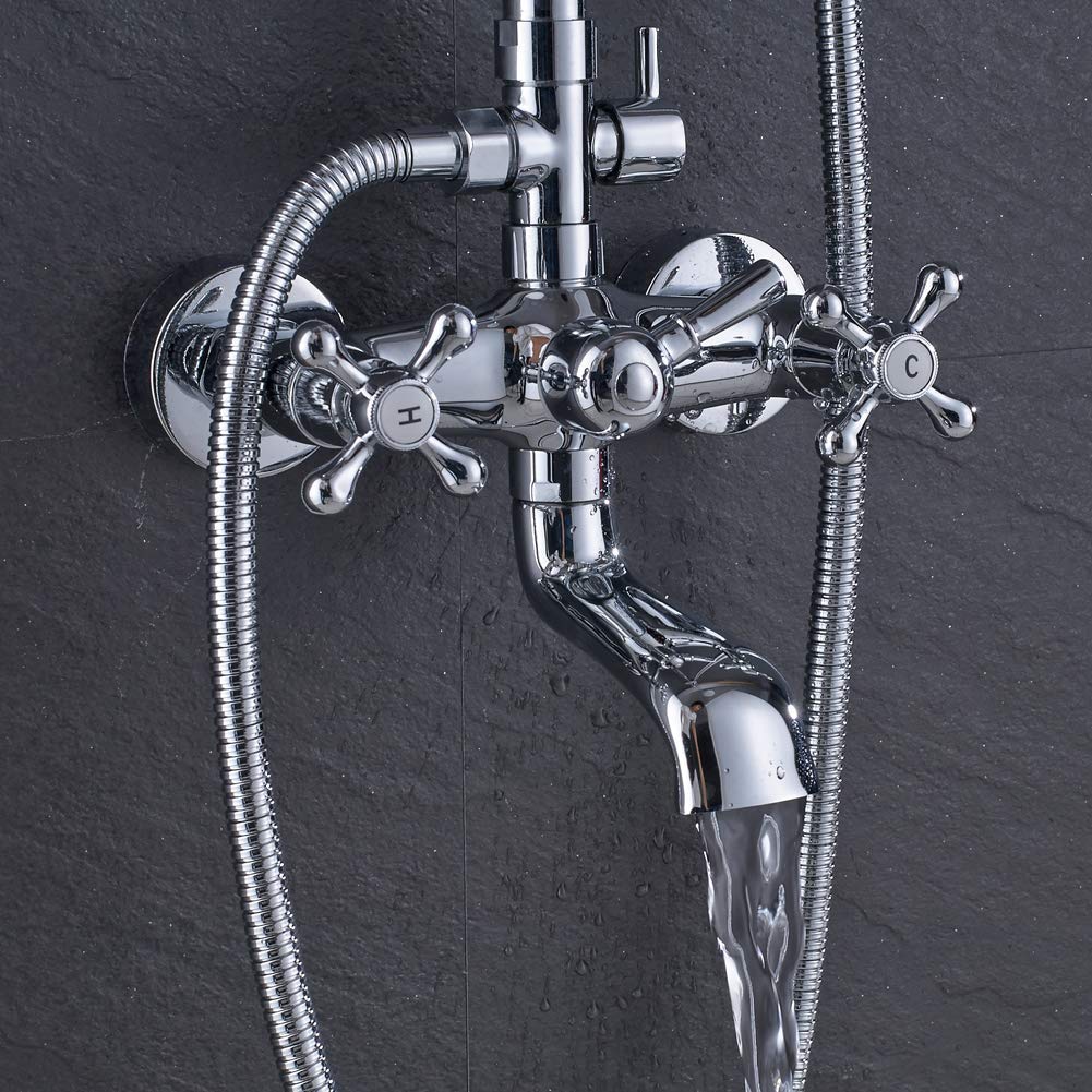 Duschsystem Set Mit Regendusche & Handbrause - Poliertes Chrom, 3-in-1 Funktion, Einfach Zu Installieren