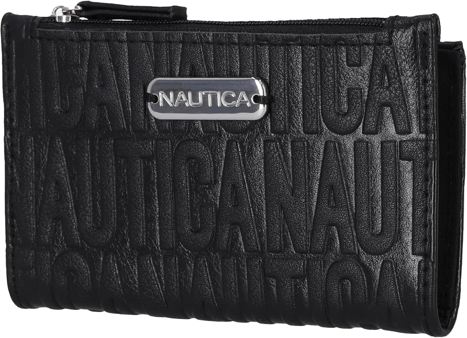 Nautica High Tide Small Wallet for Women, RFID Blocking Slim Credit Card Holder with Zipper Coin Pocket, Bifold Compact Wallet with ID Window, Black Printed