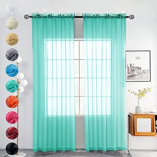 youleyar 2 paneles de cortinas de gasa transparentes con dobladillo para barra, color blanco, beige, negro, gris, café, 52 pulgadas de ancho y 63