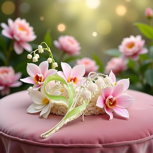 Miniatura 3 de Pinzas para el cabello con flores de lirio de los valles rosados, orquídeas grandes, antideslizantes, fuertes pinzas de metal para sujetar el