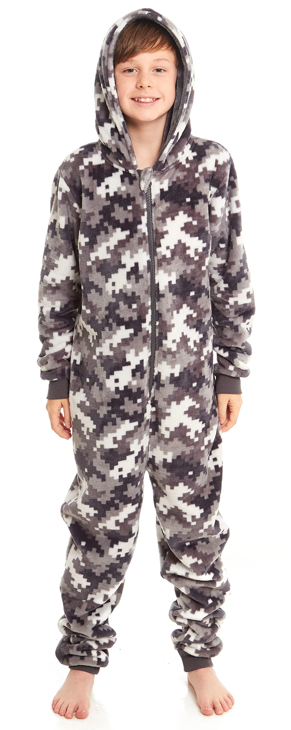 Slumber Hut Boys Childrens Fleece Hooded Onesie Grey Warm Snuggle