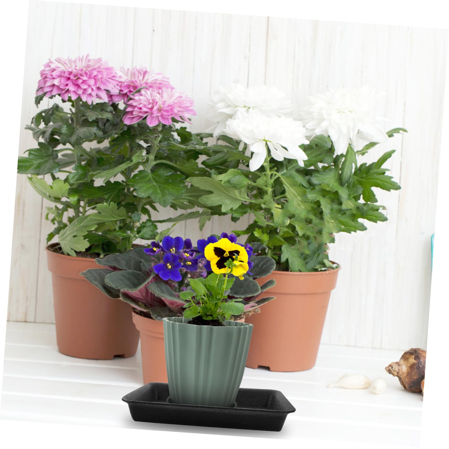 Platillos Rectangulares Negro de Plástico para Macetas 6 Piezas | Bandeja para Plantas de Mesa, Uso Exterior y Jardín, Evita Fugas, Protege Suelos y Muebles