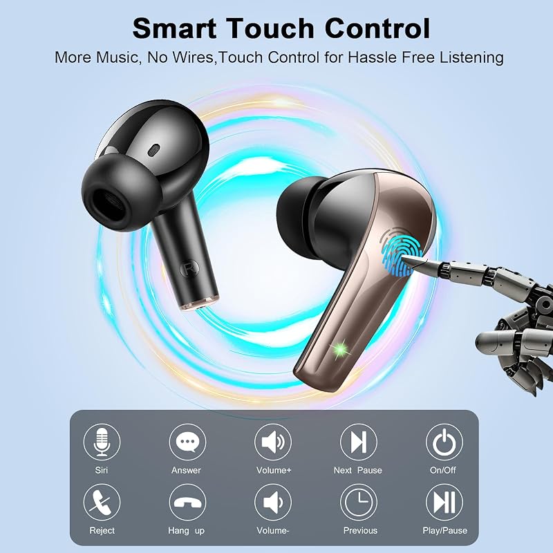 Wireless Earbuds, Bluetooth 5.4 Headphones In Ear, True Wireless Ear Buds HiFi Stereo Deep Bass with 4 ENC Noise Cancelling Mic, Bluetooth Ear Buds 47H Long Playtime LED IP7 Waterproof USB-C (Black) image 6