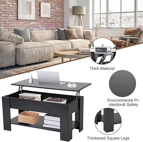 Miniatura 23 de Mesa auxiliar moderna, blanca, elevadora, madera, estante de almacenamiento, 28 x 28 x 24 pulgadas Blanco,Negro