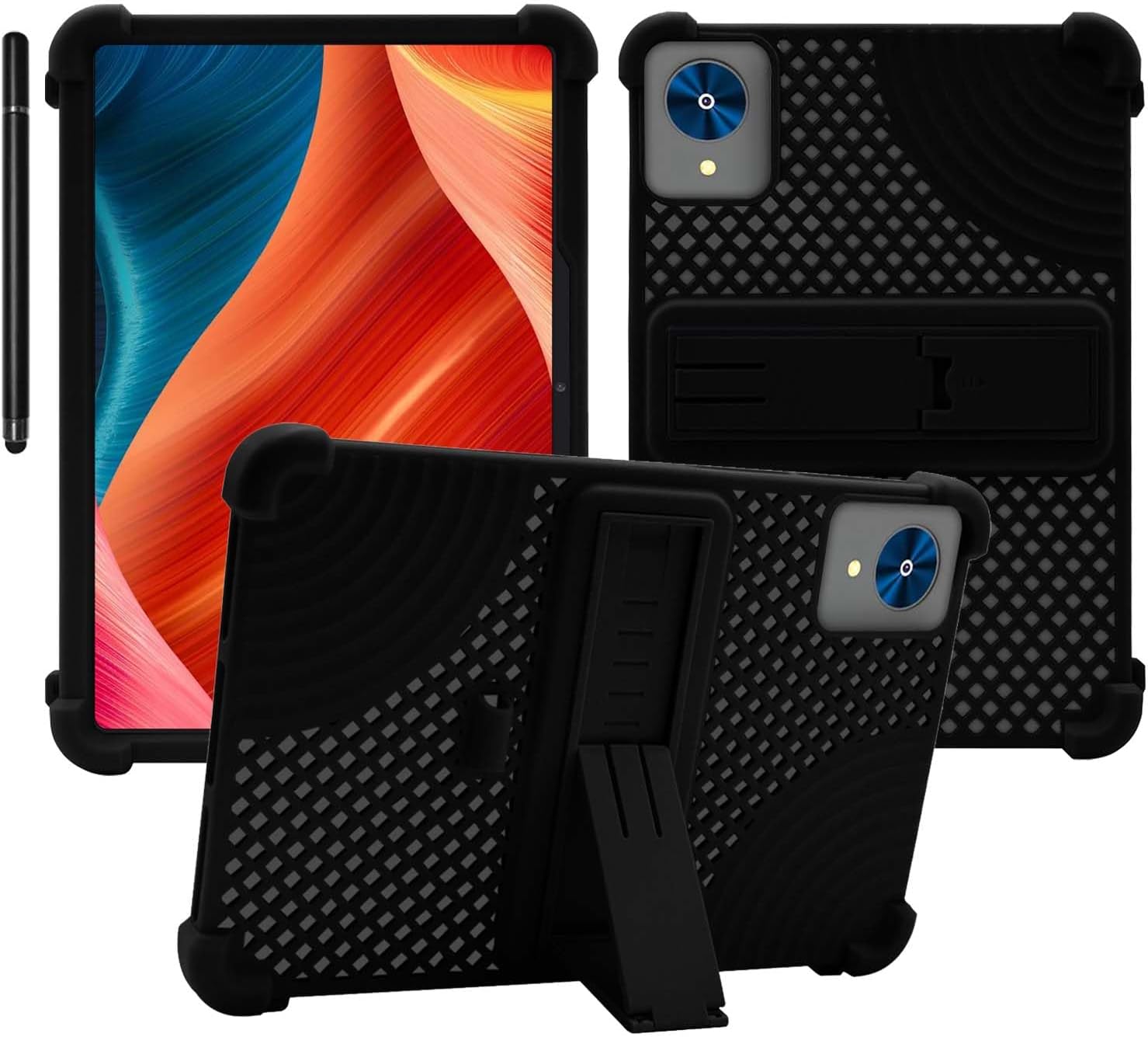 Case for YLEEBG P60 Android 15 Tablet 10.1 inch,Heat Dissipation Tablet Case,Soft Silicone Protector Cover,Kids Friendly,Adjustable Stand Tablet Cover,4 Corners Thicken Shockproof, Black