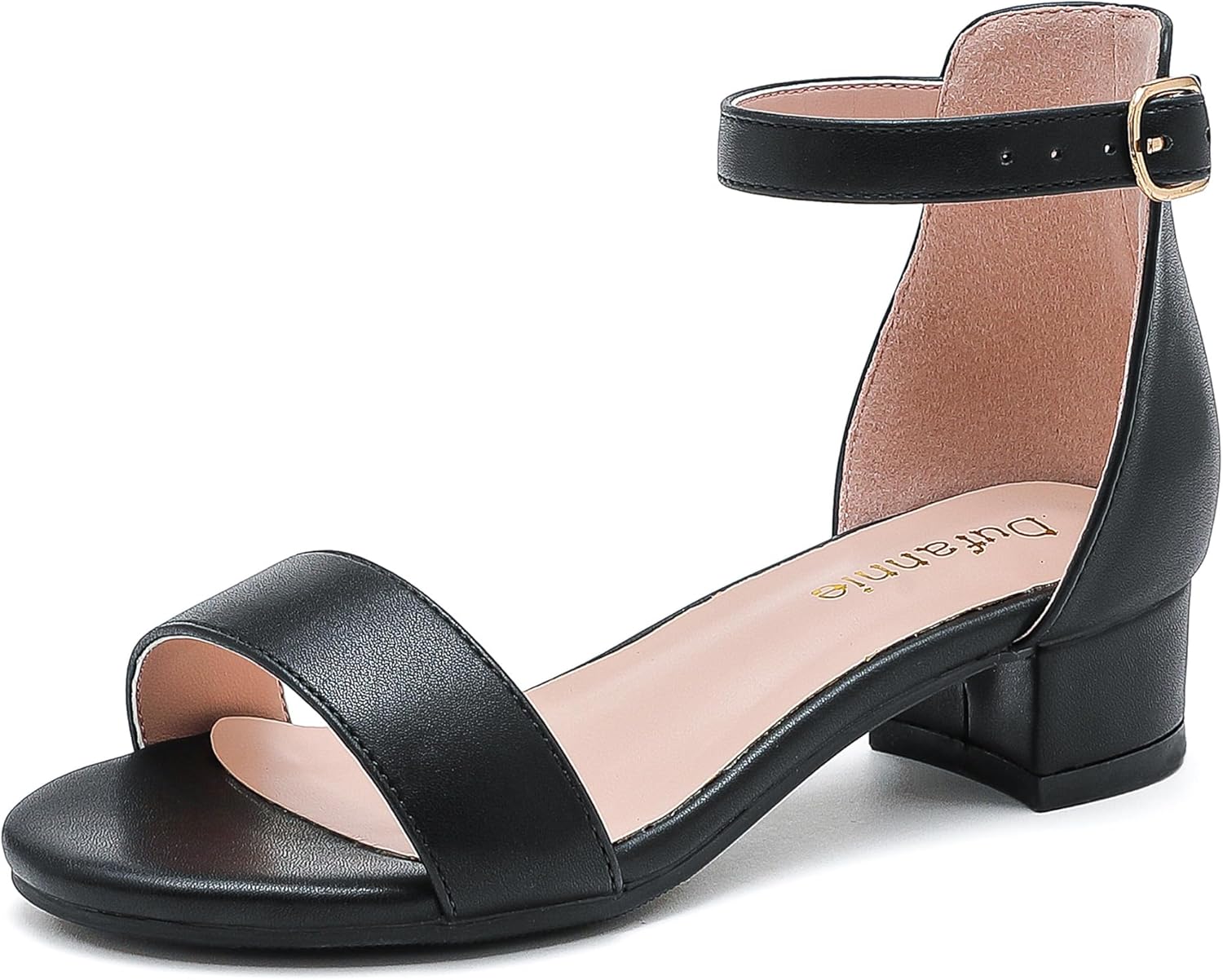 Dufannie Girls Sandals Low Heels Dress Pump Ankle Strap Open Toe Flower Girl Wedding Party for Toddler Little Big Kid