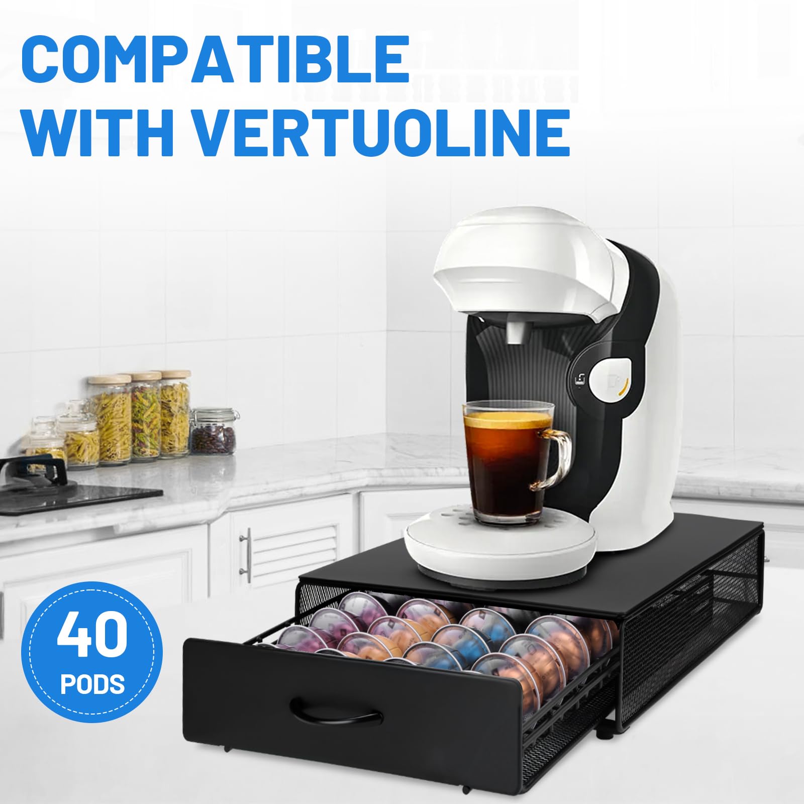 JOYBOY Cassetto Porta Cialde,Cassetto Porta Cialde Caffè,Drawer Storage Contenitore Organizer,Cassetto Porta Capsule Compatibile con Vertuoline(Capacità 40 Cialde) - 5