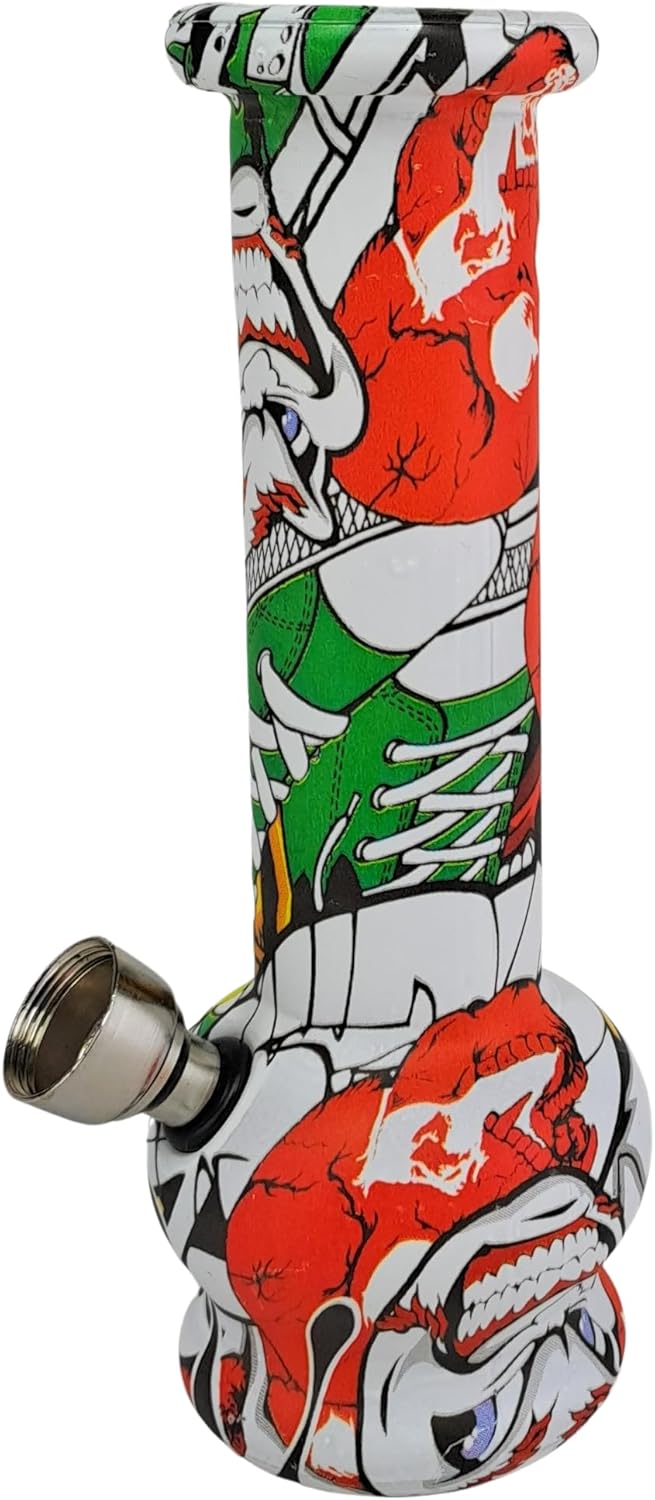 Glass Pocket Mini Waterpipe/Bong 6in (15cm) Tall Comic/Graffiti Wrap Over Glass Metal Bowl