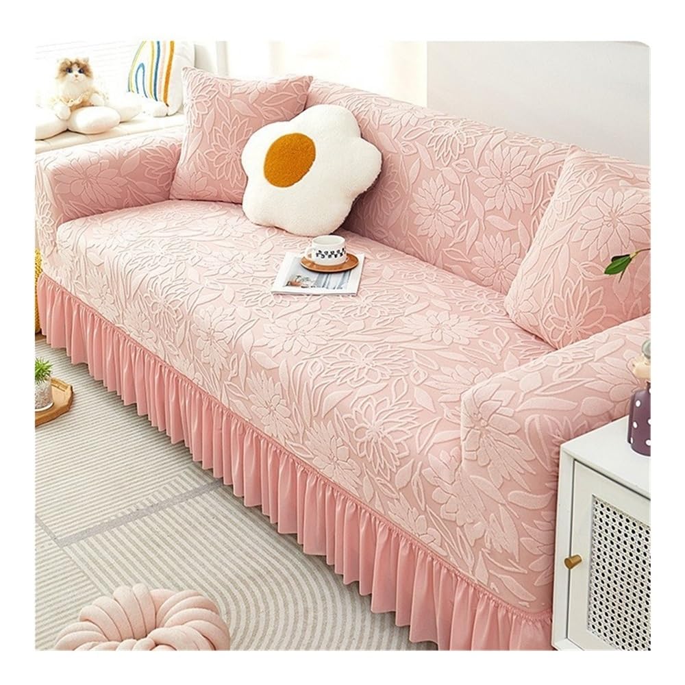 Housse de canapé à volants extensible et drapée rose motif floral