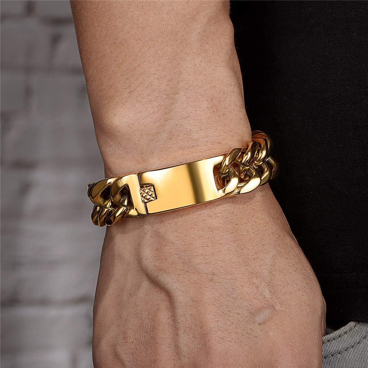 ROWIN&CO Stainless Steel Cuban Link Bracelet for Men Metal Wrist Bracelets Black/18K Gold Plated/Rainbow Wristchain for Male Women, Hip hop Jewelry Thick Bracelet Chain, W: 16mm, L: 8"/8.5"/ 9.5" - Image 3