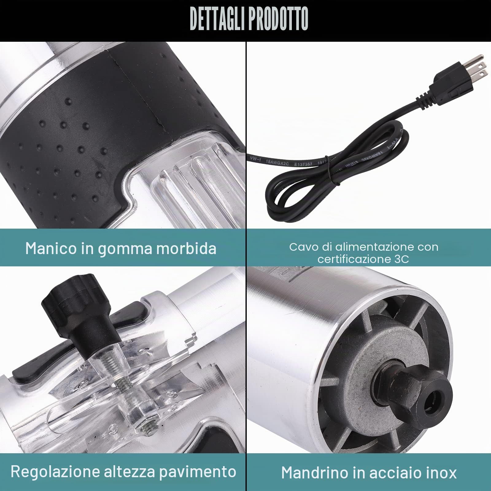 Utensile per fresatura in legno, taglierina elettrica manuale, fresatrice per laminazione, incisione, macchina a mano, Joiner 110 V, 800 W, con 15 pezzi di punte per fresatura a taglio