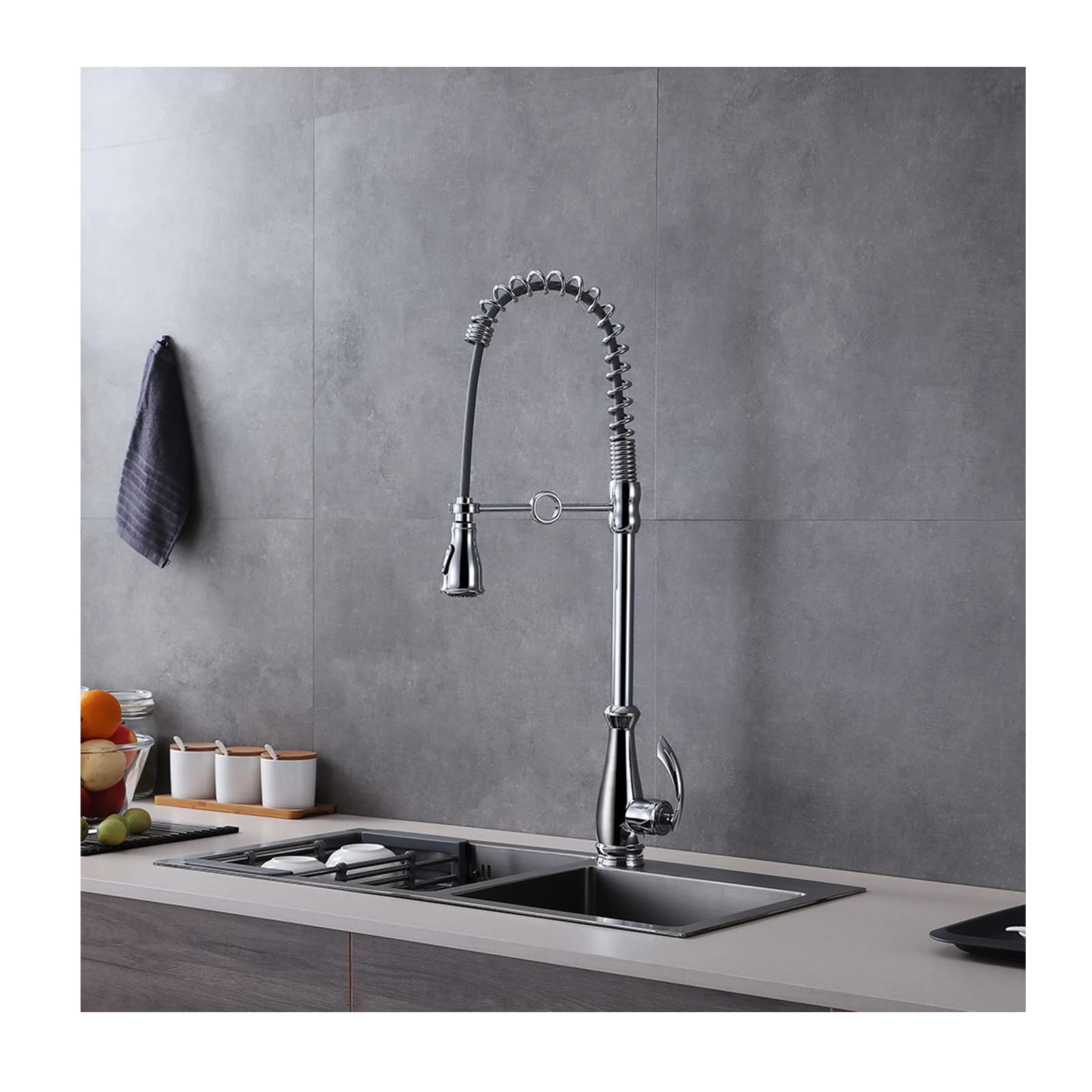Lmysxaoz Cromo Kitchen Faucets, Solid Brass Single Handle Lever Bifunctional Pull Down Sprayer Spring Sink Faucet,Black(Cromo)