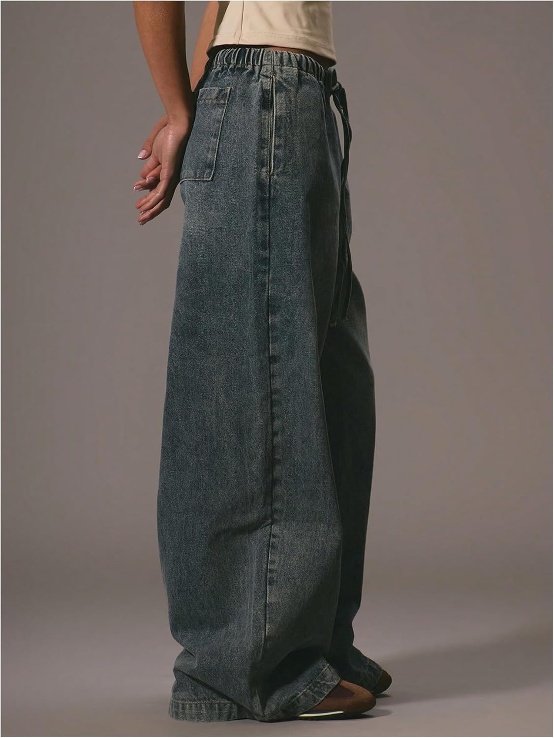 GORGLITTER Women's Drawstring Wide Leg Jeans Low Waisted Baggy Trendy Boyfriends Denim Pants with Pockets - Image 2