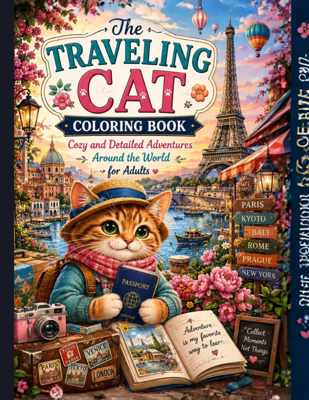 The Traveling Cat Coloring Book: Cozy and Detailed Adventures Around the World for Adults