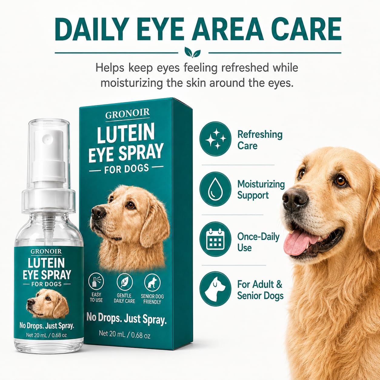 Gronoir Lutein Eye Spray for Dogs, Daily Dog Eye Area Care Mist with Marigold Flower Extract, Vitamin E and Bilberry, Easy Once-Daily Application, 20 Ml / 0.68 Fl.Oz — Amazon image 2