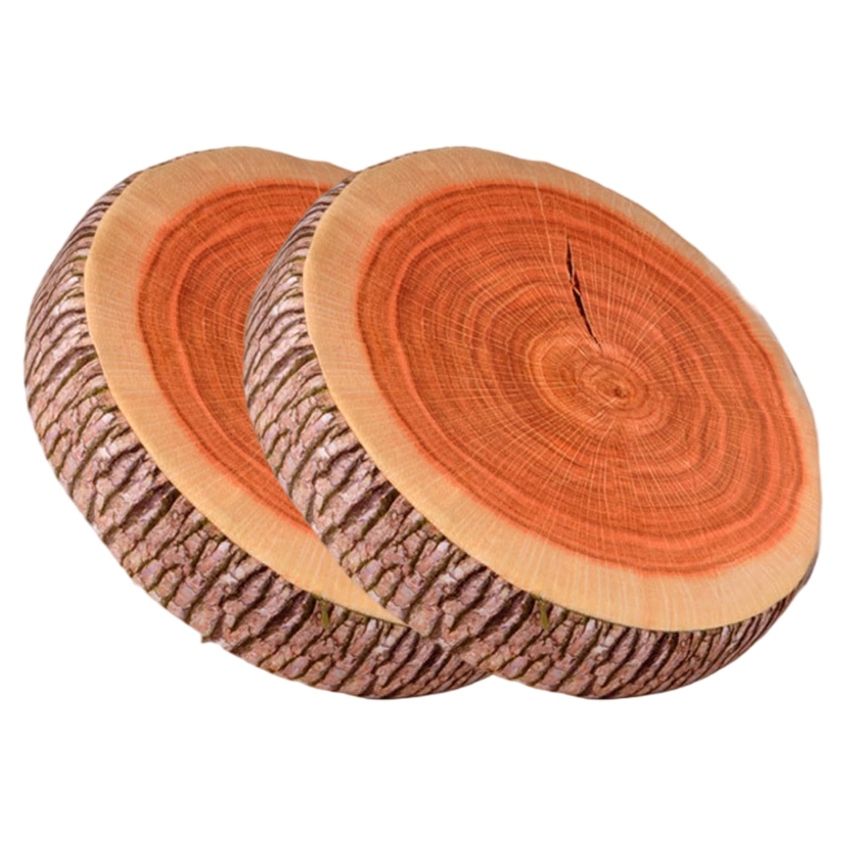 Log Pillow 2Pcs 15x15x3 Inch Wood Slice Round Throw Pillows with Sponge Stuffed Plush Floor Cushion for Home, Hotel, Camping Tent, TOY FIGURE
