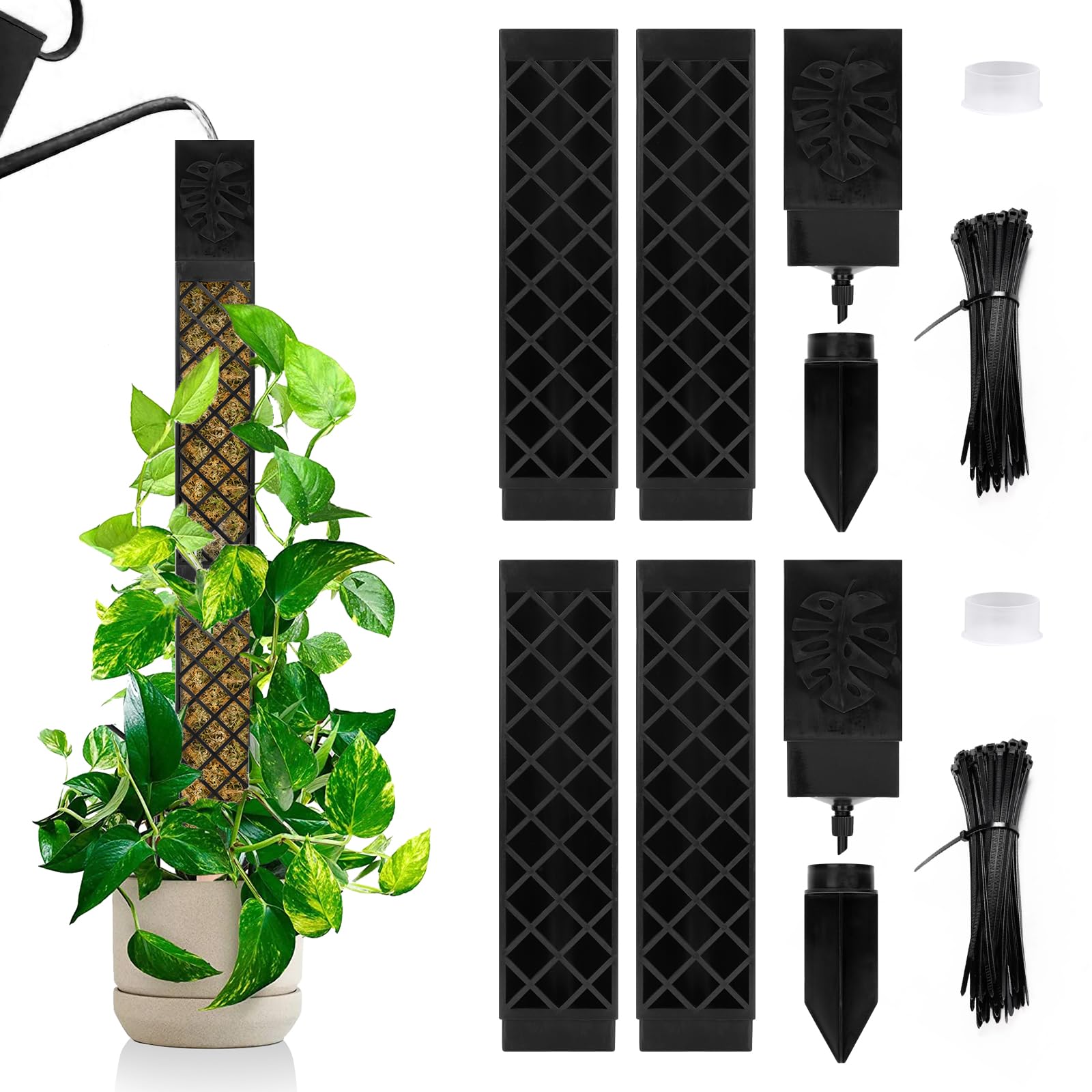 LangRay Tuteur Plantes Grimpantes, 4x25cm Tuteur Monstera pour Plantes d'intérieur, Tiges Auto-arrosant Bâton Extension en Plastique, Support pour Plantes Grimpantes Sphaigne Coco Jardin