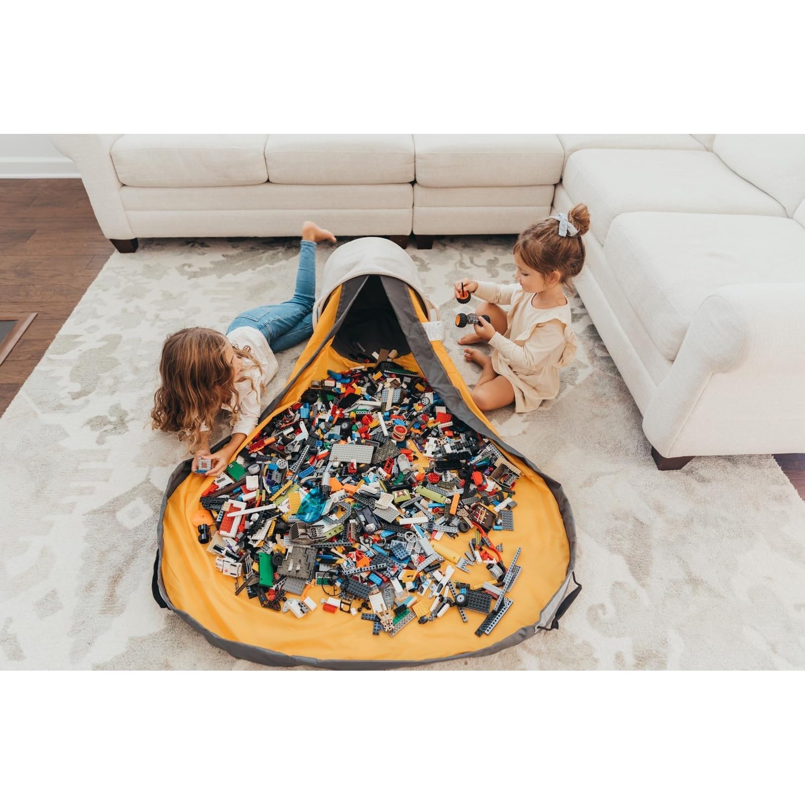 Creative QT – Slideaway Organizzatore per giocattoli e tappetino da gioco per bambini – Contenitore per giocattoli – per ragazzi e ragazze – Sala giochi – Porta giocattoli per bambini – Beige
