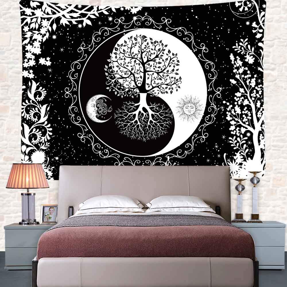 Tapisserie Murale Motif Soleil Et Lune - Tissu Polyester 91,4x122 Cm, Déco Bohème Chambre, Salon, Dortoir - 7