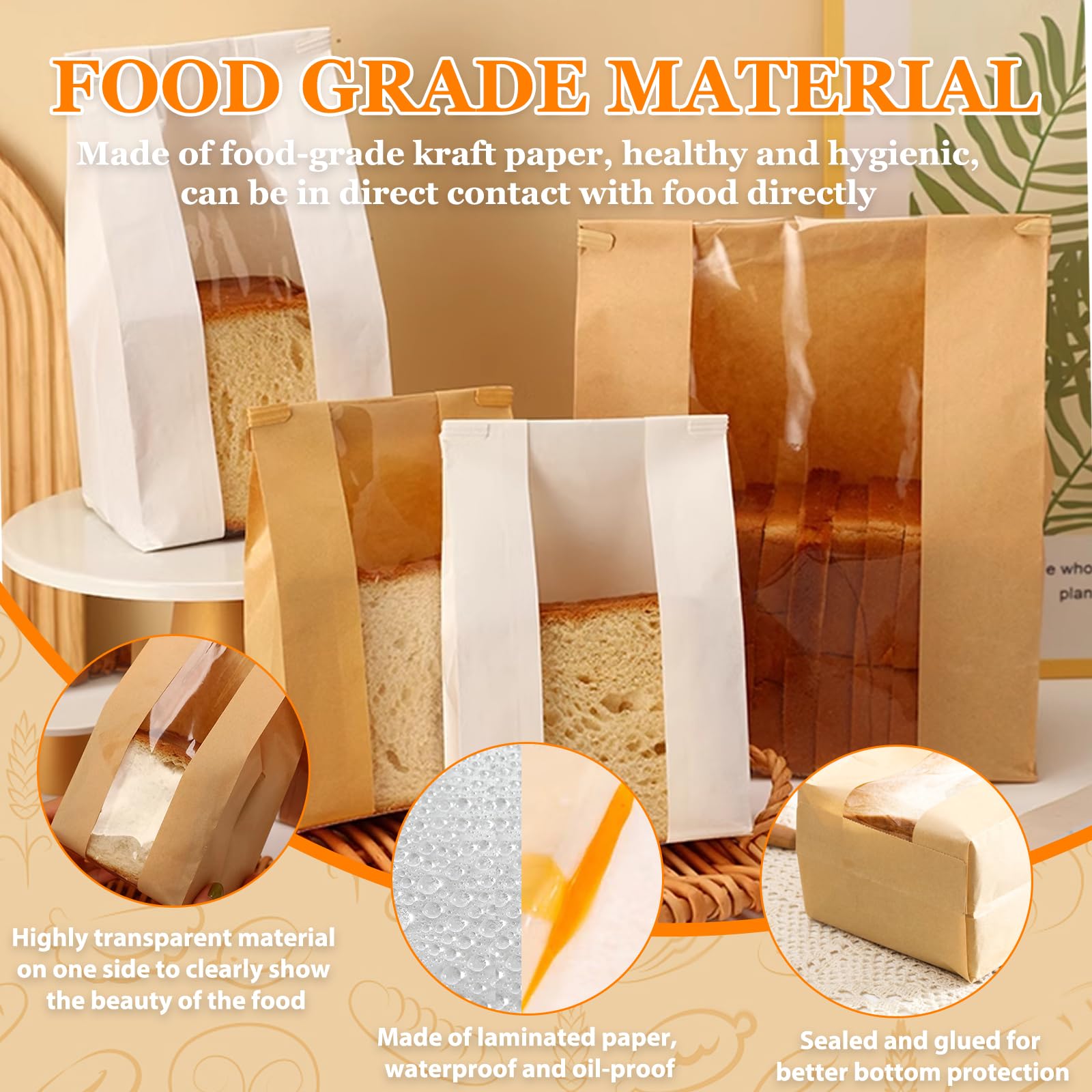 100 bolsas de pan de papel kraft para pan casero, bolsas grandes de pan de masa madre con ventana transparente, bolsa de pan con cierre de pestaña de estaño para galletas, pasteles, aperitivos y
