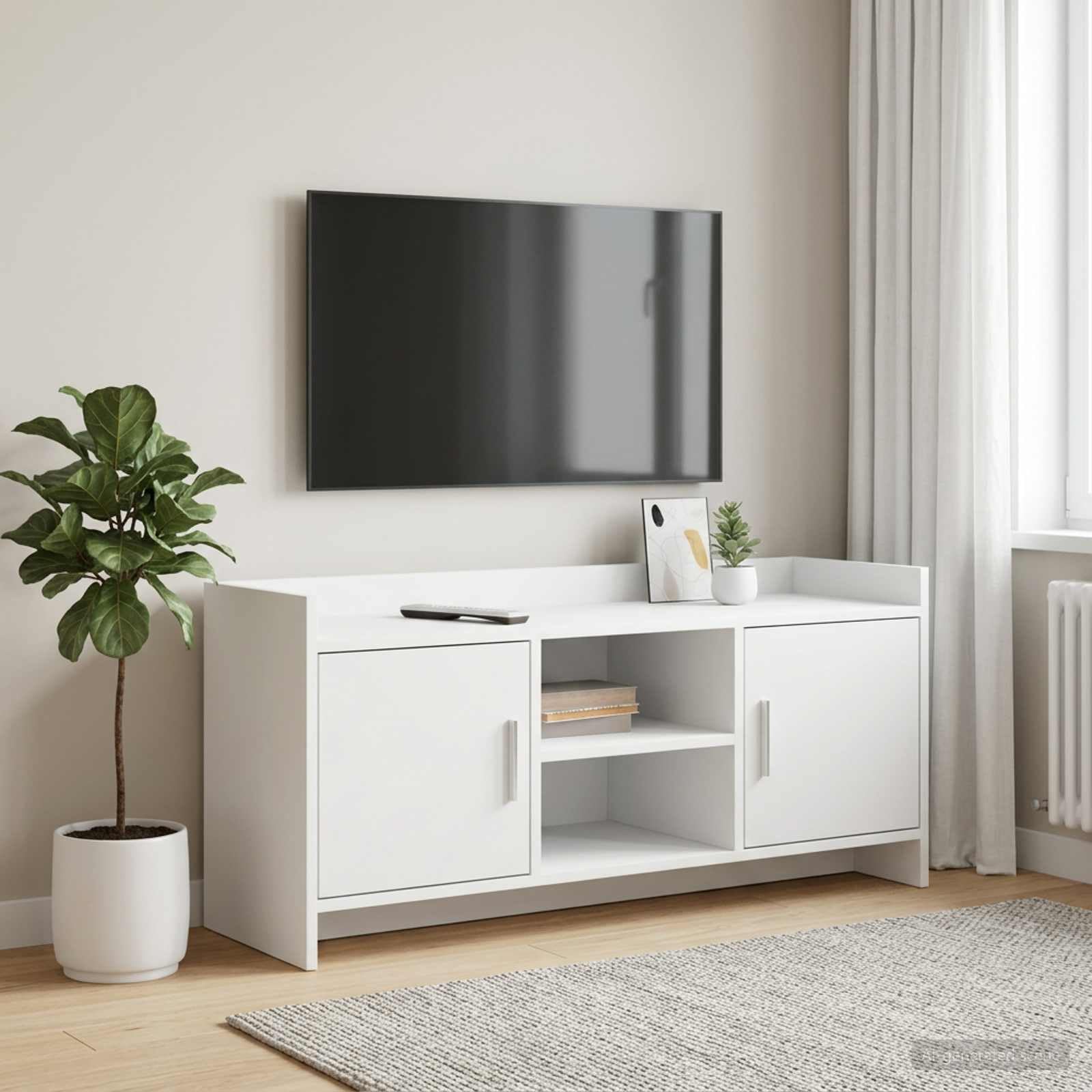 Mobile TV in legno bianco, 102 x 33 x 47 cm, con molto spazio, scaffale e cassetto per soggiorno, angolo gaming, salvaspazio, design moderno, facile da pulire, montaggio a parete possibile