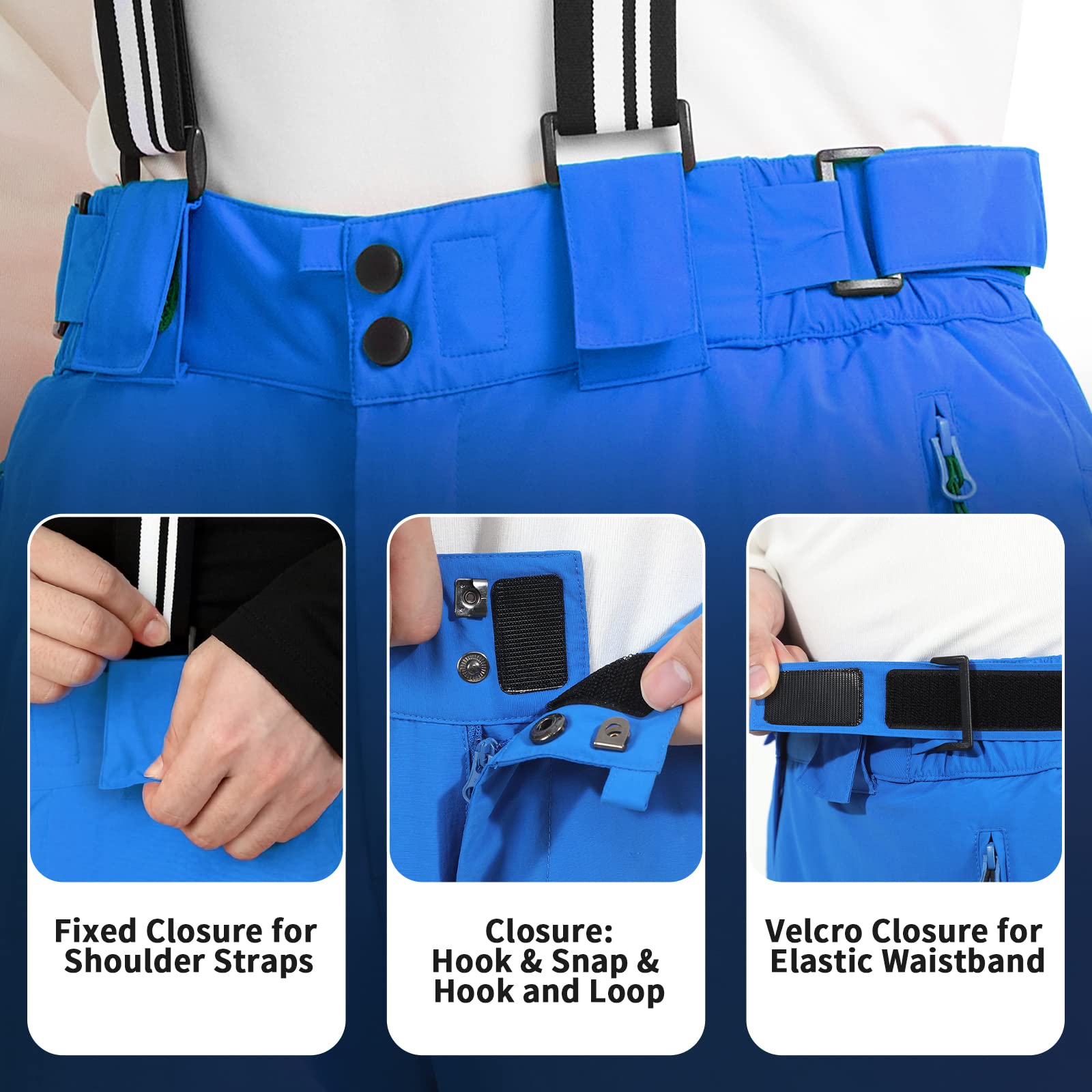 AOLI RAY Herren Skihose Snowboardhose Trägerhose Wasserdicht Gefüttert Winddicht Outdoorhose mit Abnehmbar Träger
