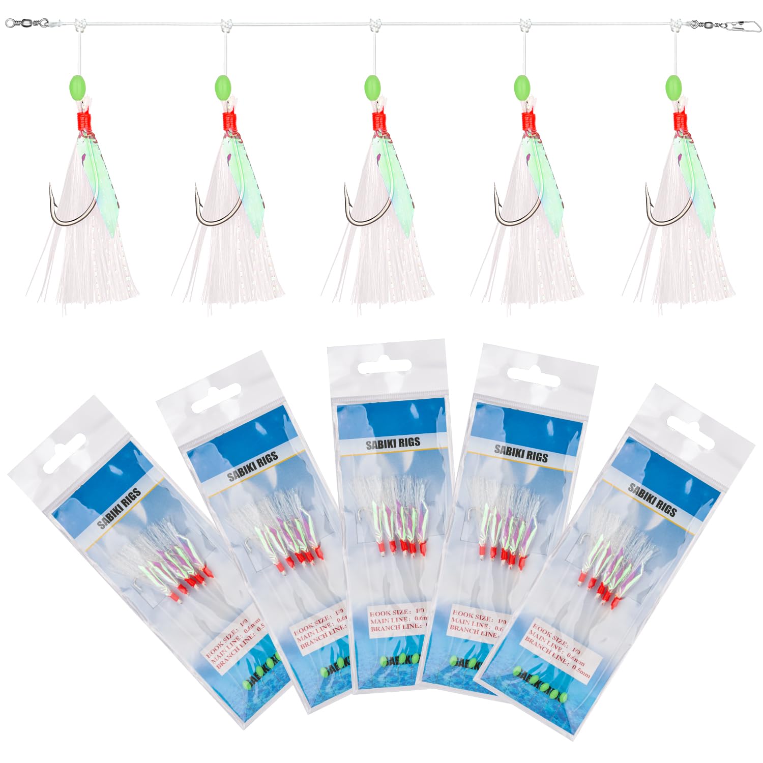 Sabikirigs - Set di esche per acqua salata, per acqua salata, con piume, per acqua dolce