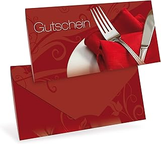 Gutscheinkarten (10 Stück) - Geschenkgutscheine für Gastronomie, Restaurant, Gaststätten, DIN lang Faltkarte verschließbar, blanko Vordruck zum Eintragen der Werte