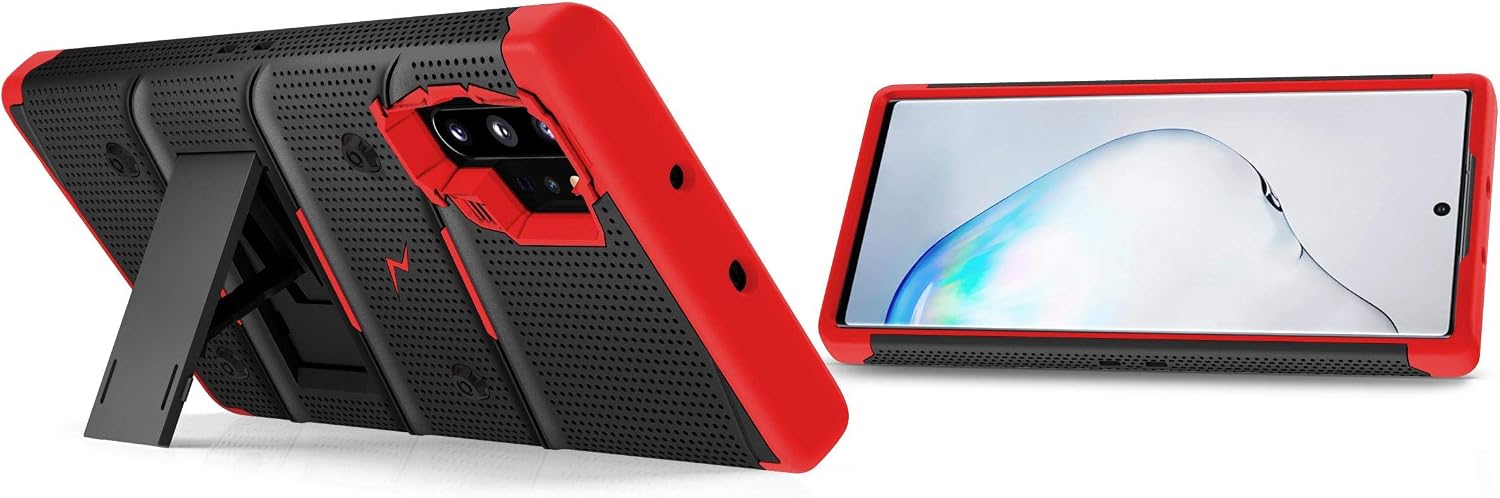 ZIZO Bolt Series for Samsung Galaxy Note 10 Plus Case | Heavy-Duty Military-Grade Drop Protection w/ Kickstand Included Belt Clip Holster Lanyard (Black/Red)