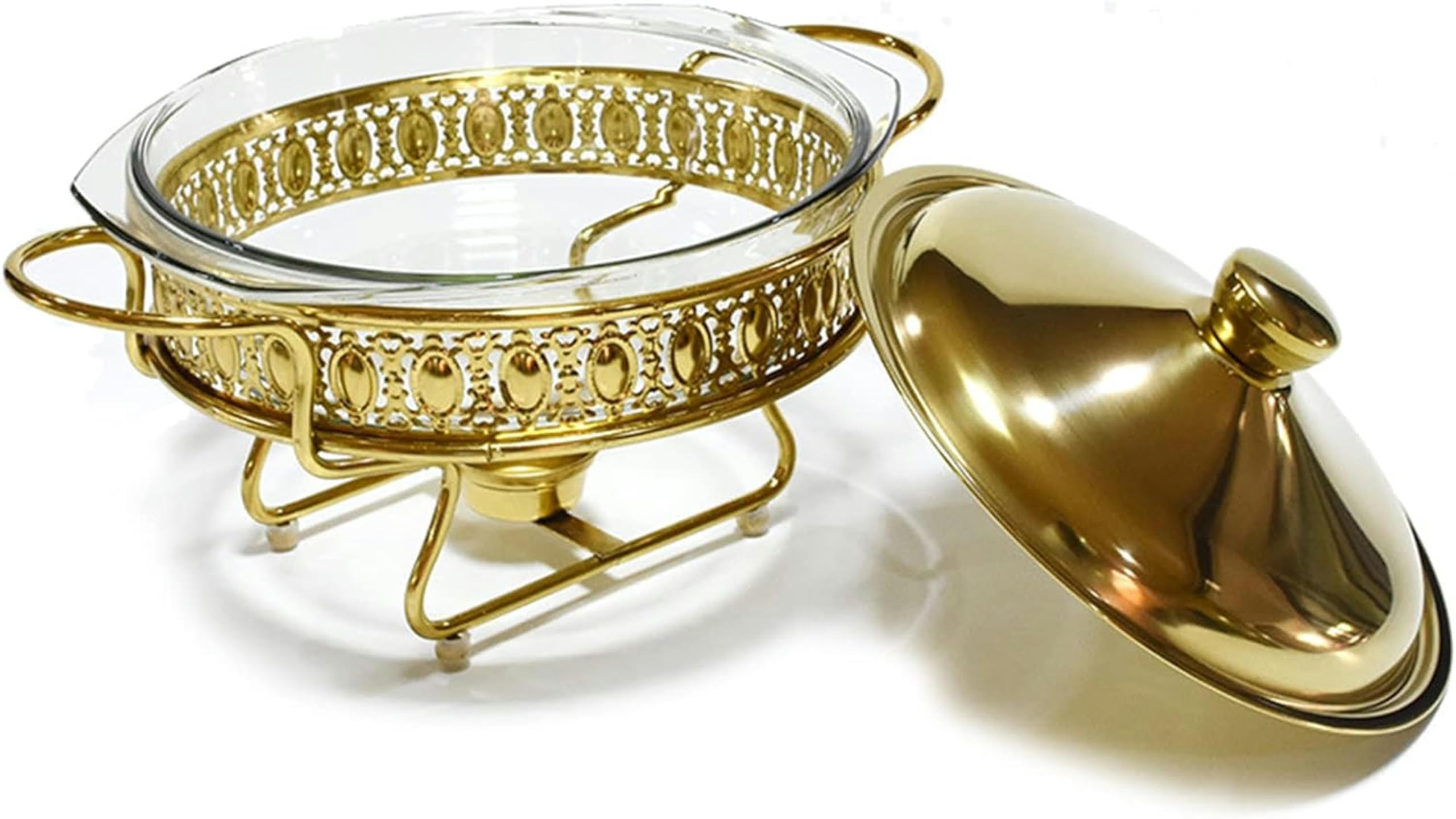 Hadecoll Gold 2L Chafing Dish Buffet Set, Chafer And Buffet Warmer Set With Glass Tray For Buffet Weddings, Parties, Banquets, Catering Events,Silver,