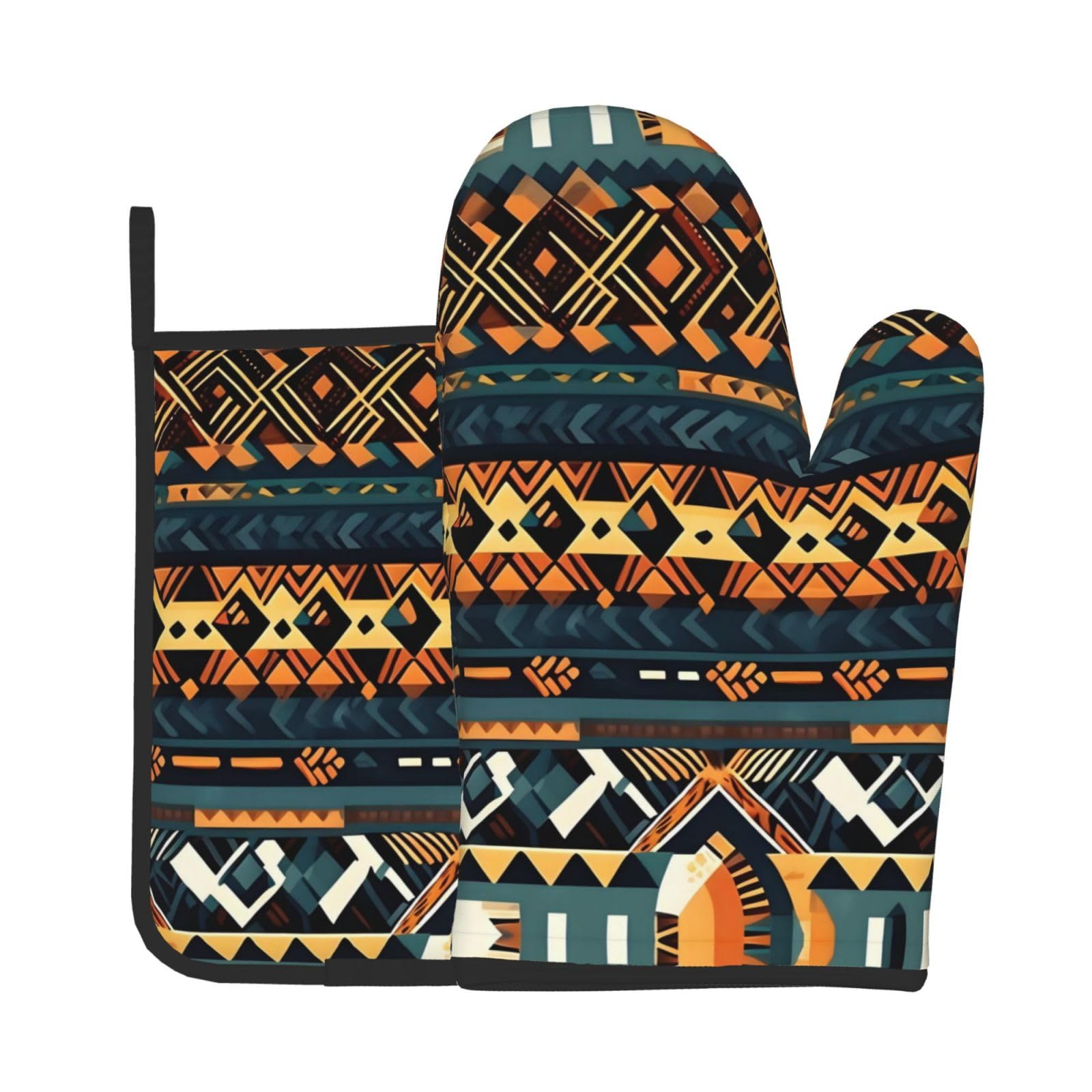 Oven Mitts and Potholders Set of 2 for Kitchen Baking Cooking GrayAfrican Tribal Ethnic Texture Thick and Durable