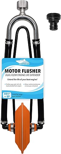 Seaworks Flusher de motor de barco de acero resistente estilo manguito de doble alimentación, uso para anticongelante para invierno o lavado de agua