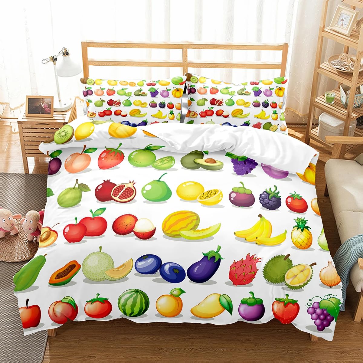 LMMSMGS Super King Size Duvet Cover Fruit Bedding for Kids Aldult with Zipper Closure Soft Hypoallergenic Microfiber Duvet Cover 102.3"x 86.6" + 2 Pillowcases 19.7"x 29.5"