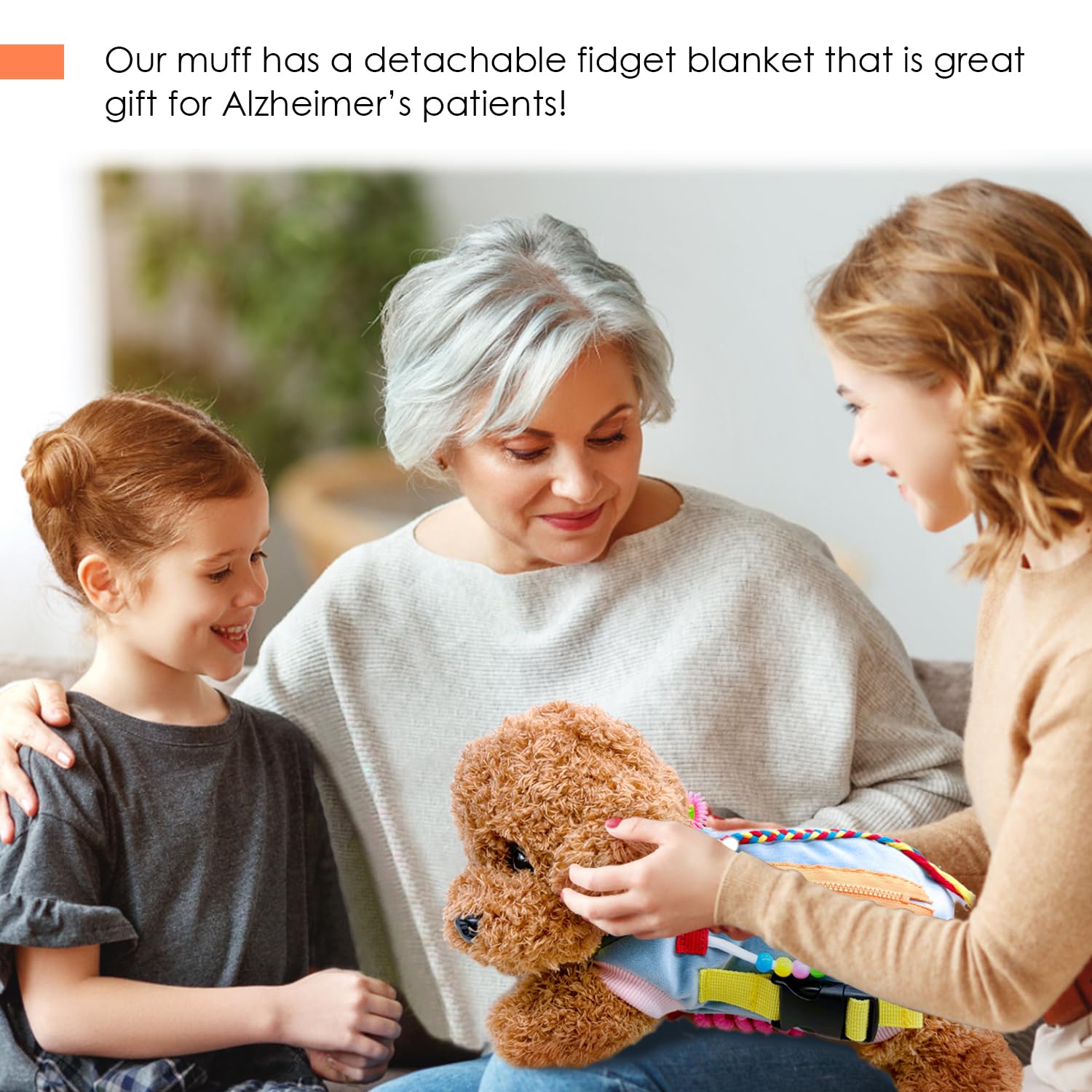 Fidget Blanket, koc dla osób starszych, koc z czujnikiem ruchu na demencję, prezent i do aktywności dla seniorów z chorobą Alzheimera lub demencją