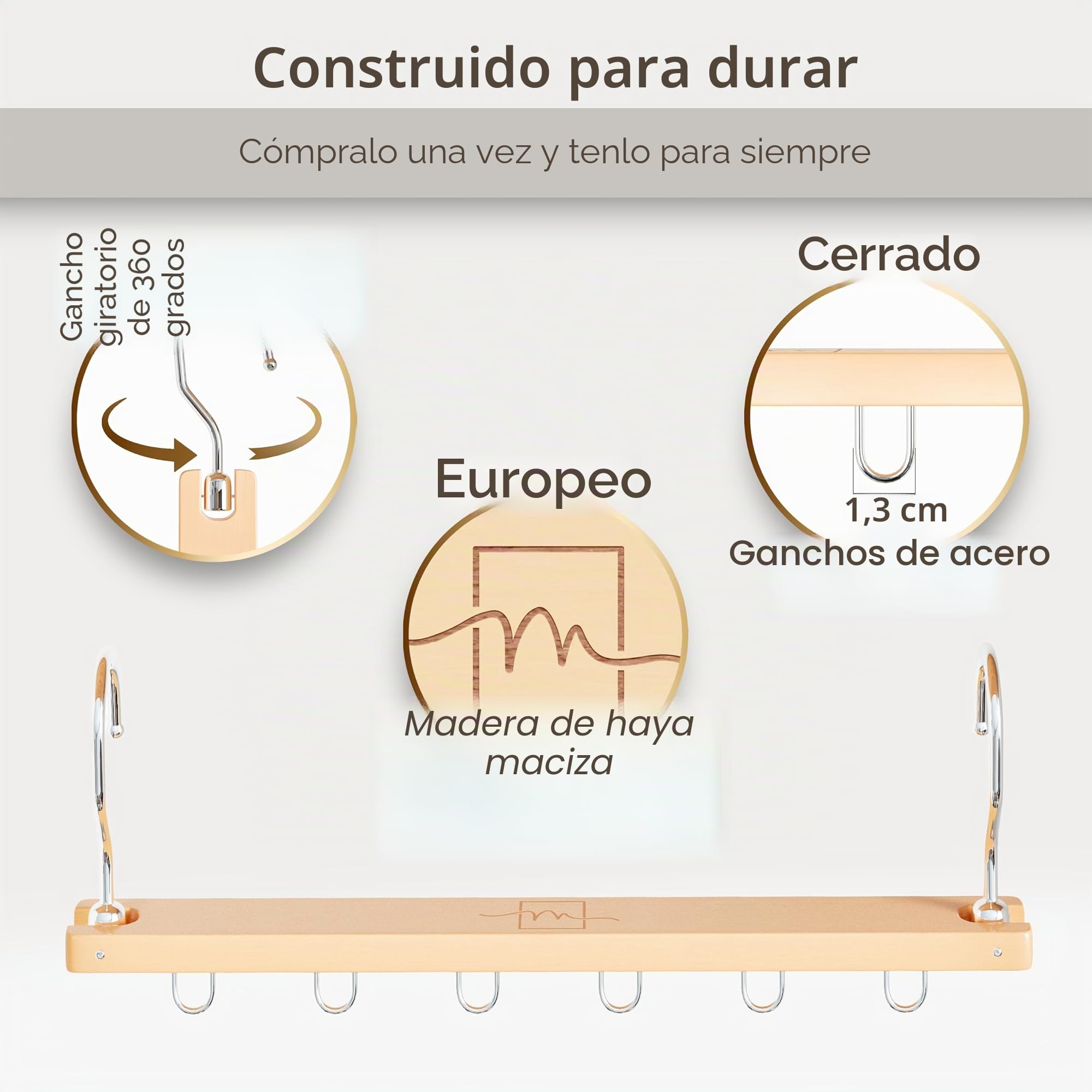MORALVE Perchas que ahorran espacio para armario, paquete de 4 organizadores de camisas de madera de haya europea de 6 niveles con gancho giratorio de 360°, colgador de ropa plegable para organización