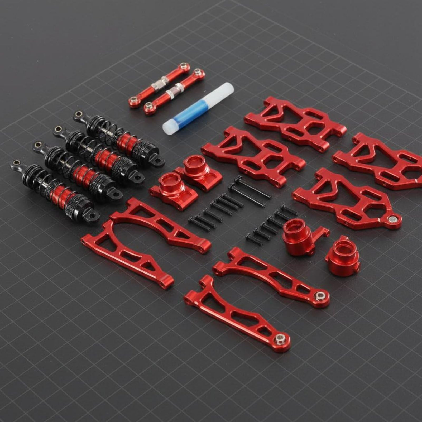 Vehicle Compon Kit Sospensione Auto Radiocomandata Ammortizzatori in Alluminio Regolabili Tiranti Robusti Snodi Sterzo CNC Pacchetto Aggiornamento, Red