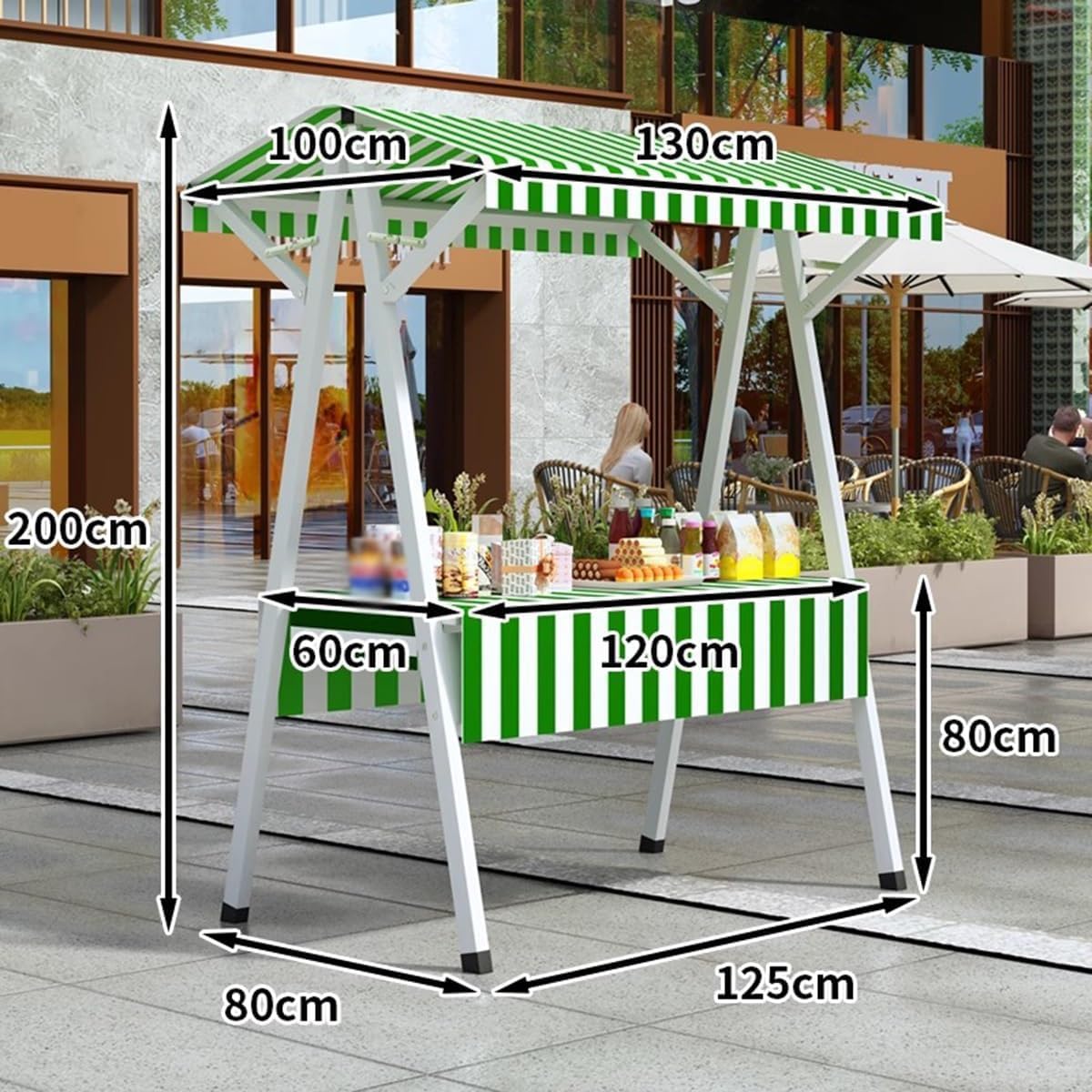 Carrelli per bancarelle del Mercato, carretto Mobile per Cibo da Strada con Ruote, espositore per bancarelle del Mercato all'aperto, Ripiani modulari, Pronto per Cibo da Strada (Giallo, 130x