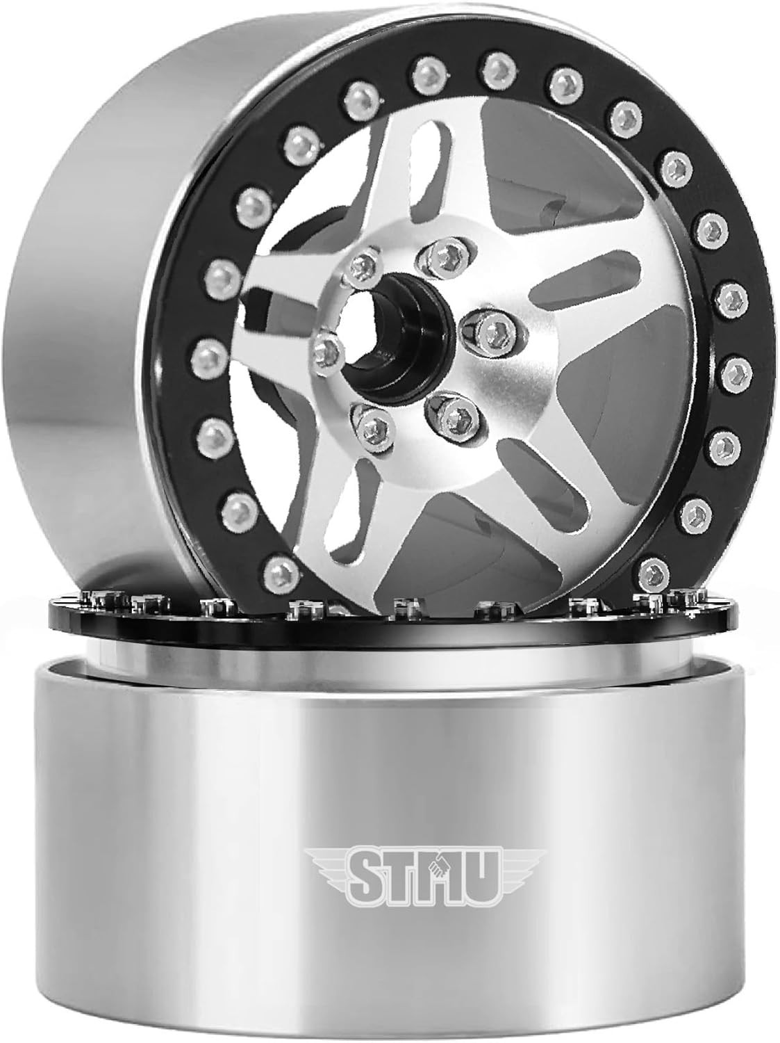 STMU 2.2 Inch Aluminum Beadlock Turbine Wheels - Perfect Fit for SCX10 TRX4 VS4-10 Gen8 1/10 RC Crawler Vehicles (Silver)