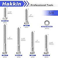 Vista 5 de Hakkin Tornillos hexagonales de 3/8 pulgadas, 60 piezas surtidos de tornillos y pernos de madera surtidos de 1-1/2 pulgadas 2 pulgadas 2 1/2