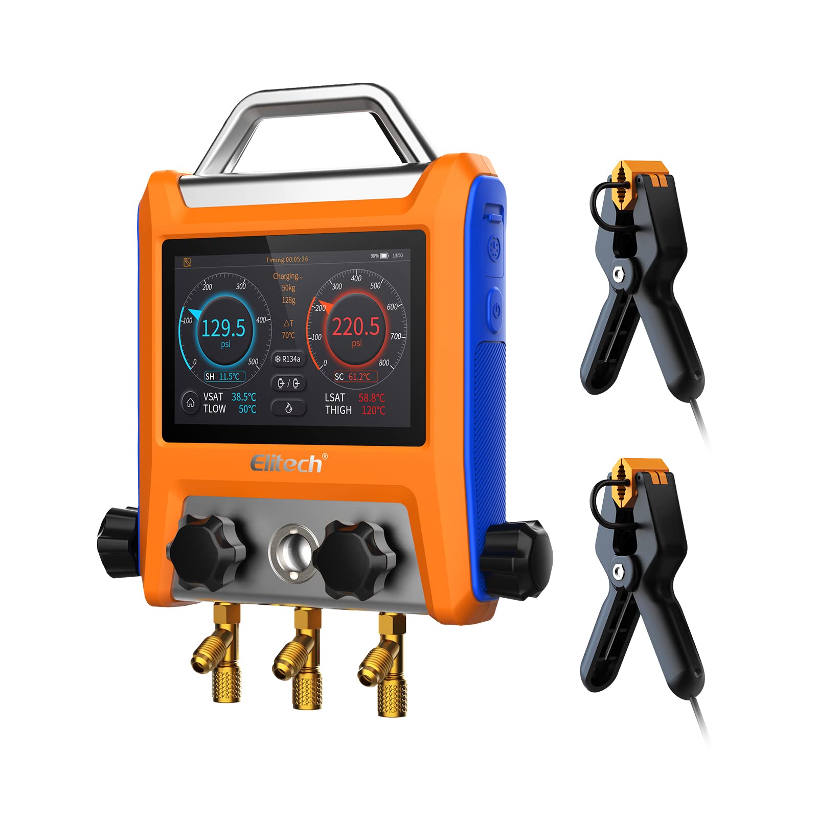 Elitech EMG-20V Manometro digitale HVAC intelligente a tre porte con sensore di vuoto Termometro morsetti tubi flessibili