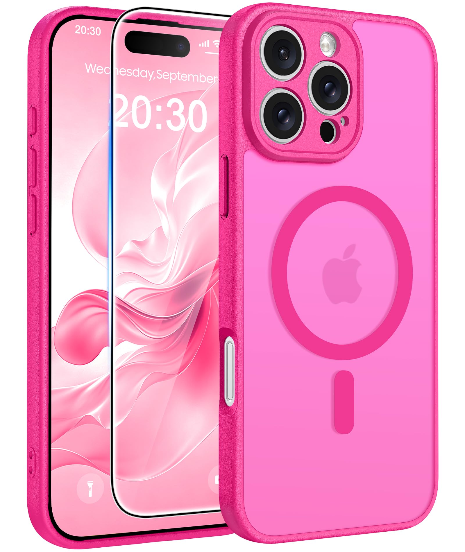 FNTCASE for iPhone 16 Pro-Max Case: Translucent Hot Pink Fit for MagSafe