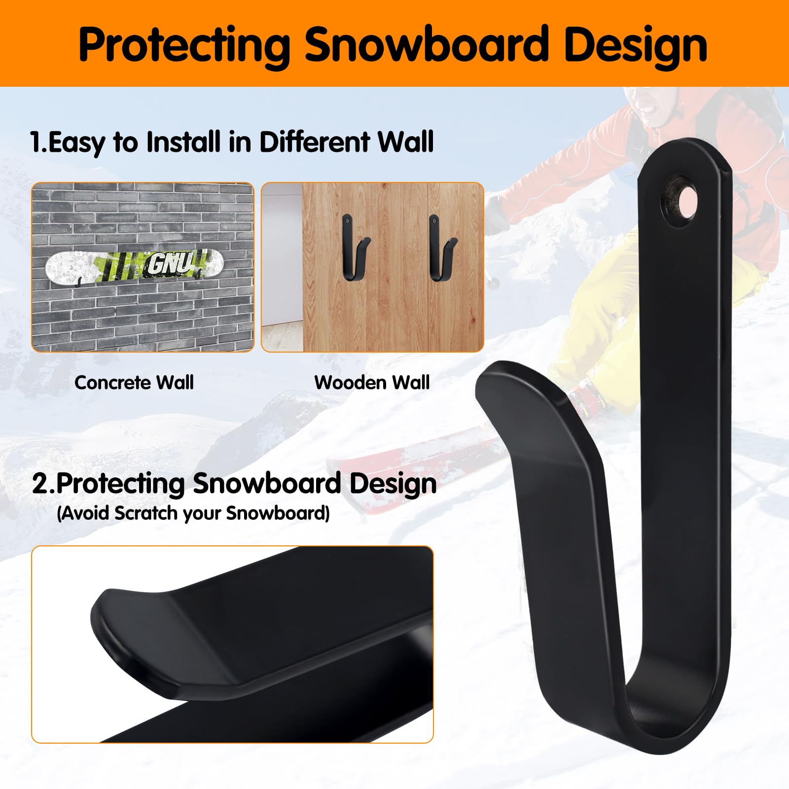4 Piezas Soporte de Pared para Snowboard, Horizontal Soporte para Snowboard Soporte, Estante de Exhibición para Snowboard, Acero Fuerte Snowboard Wall Mount para Habitación Garaje